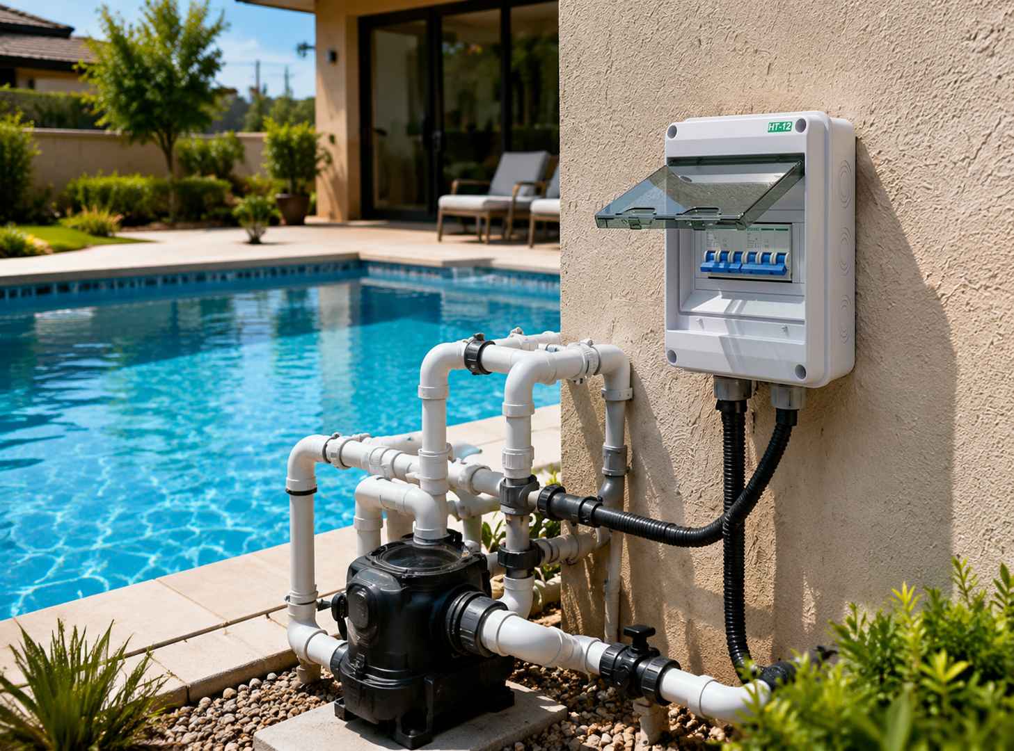 IP65 Waterproof Distribution Box for a Residential Pool Pump Installation