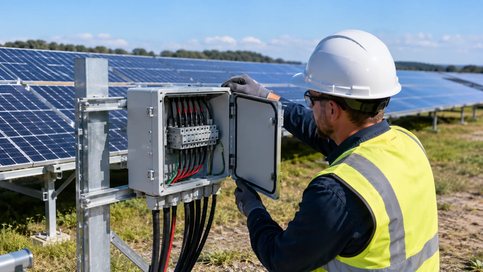Waterproof junction box installation at a solar PV project