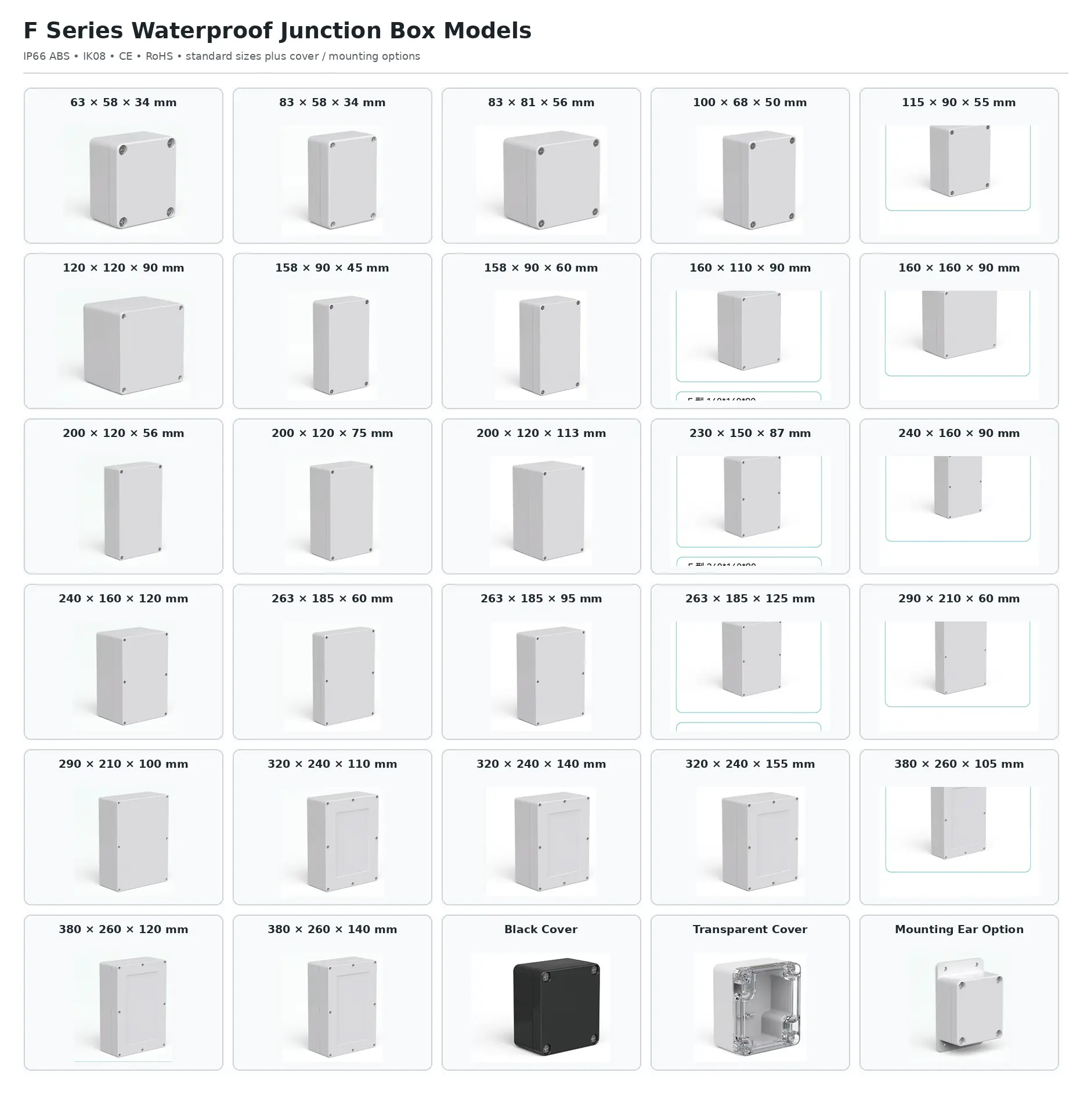IP66 F Series waterproof junction box models