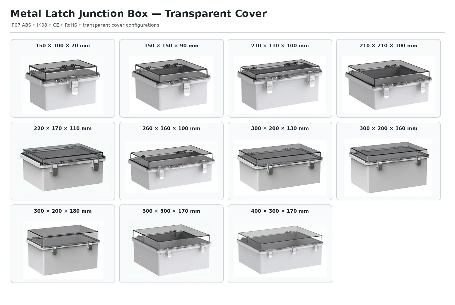 IP67 transparent metal latch waterproof junction box models